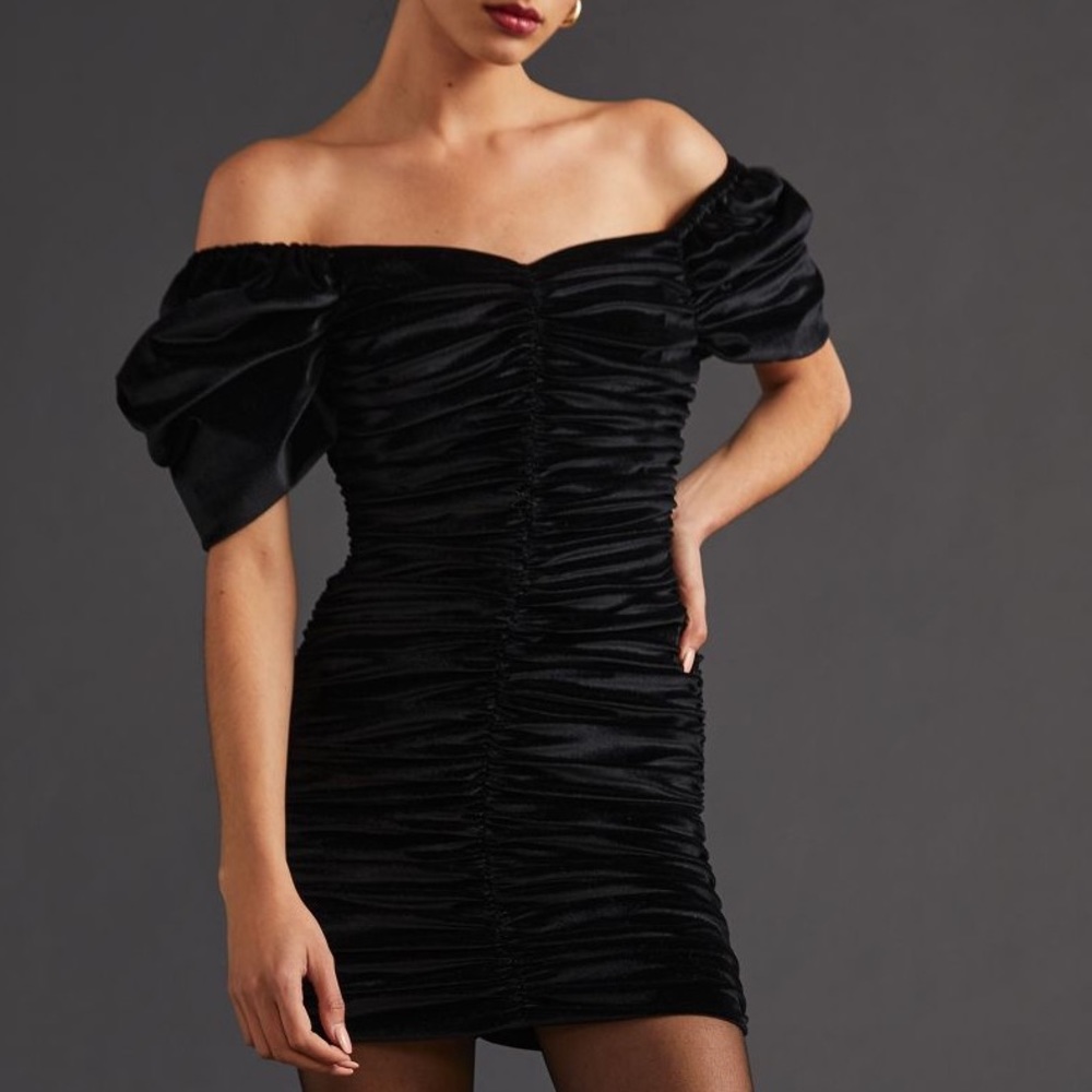 NWT Anthropologie Ruched Puff Sleeve Mini Dress - Picture 2 of 16